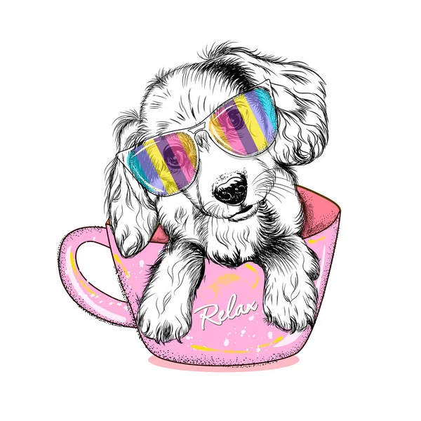 Πορτρέτο Του Σκύλου Ένα Ουράνιο Τόξο Γυαλιά Χρώμα Χαριτωμένο Κουτάβι — Διανυσματικό Αρχείο