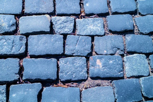 Estrada Velha Colocada Com Pedras Antecedentes Textura — Fotografia de Stock