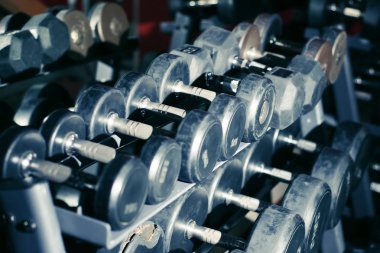 spor salonunda birçok dumbbell
