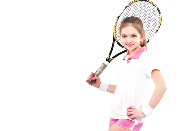 Portret Van Een Jong Mooi Meisje Tennisser Geïsoleerd Een Witte — Stockfoto