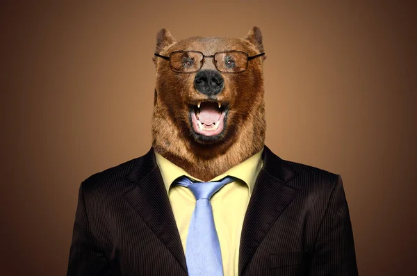 Portré Egy Vicces Medve Egy Öltöny — Stock Fotó