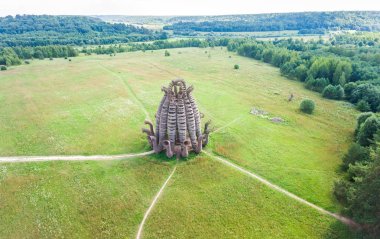 2018/08/04. Nikola-Lenivets, Russia. Art object Beaubourg in the Kaluga region. Aerial clipart