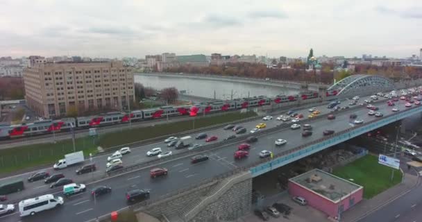 Moscú Rusia Vuelo Sobre Moscú Centro Ciudad Tráfico Transporte Vuelos — Vídeos de Stock
