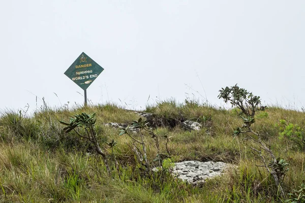 Jungle in the clouds. Pointer to World's End Drop, Sri Lanka, Horton Plains National Park.