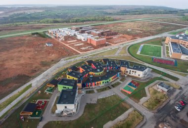 Innopolis şehri, Tataristan, Rusya. Şehir üzerinde uçuş