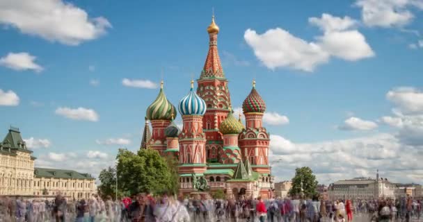 Plac Czerwony Moskwa Rosja Kreml Katedra Bazylego Turystów Czas Okrążeń — Wideo stockowe