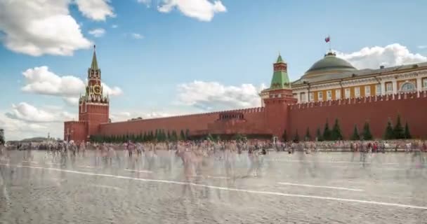 Red Square Moszkva Oroszország Kreml Spasskaya Torony Lenin Mauzóleum Tömeg — Stock videók