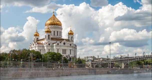 Moskva Ryssland Kristus Frälsarens Katedral Och Mocow River Tid Varv — Stockvideo