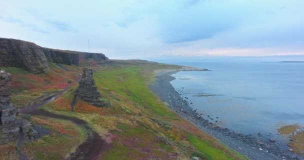 Dva Brata Rock Saami Tract Sredniy Peninsula Barents Sea Murmansk — Stock Video