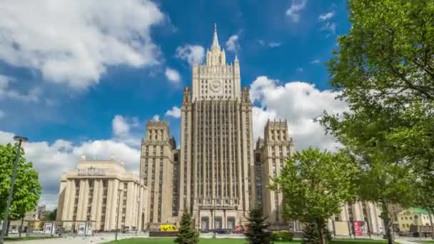 Rysslands Utrikesministerium Moskva Huvudbyggnad Nyheter Bakgrundstid Förfaller — Stockvideo