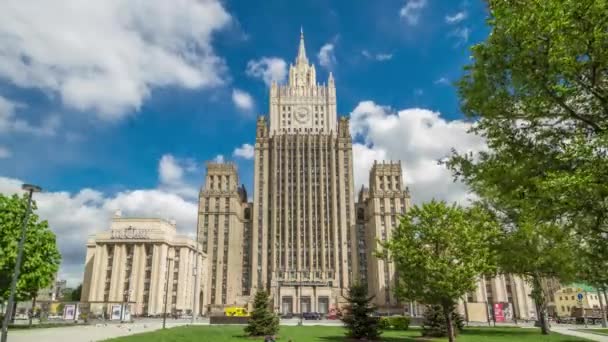 Ministerio Asuntos Exteriores Rusia Moscú Edificio Principal Noticias Time Lapse — Vídeo de stock