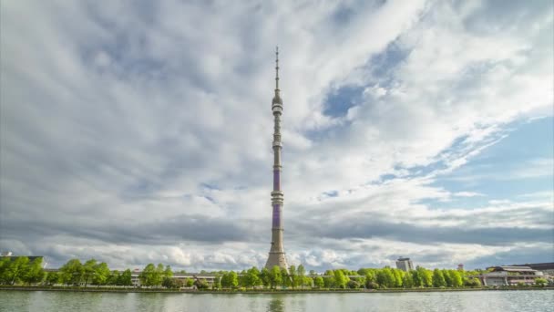 Ostankino Television Tower Moscow Russia Russian Radio Broadcasting Network Clouds — Stock Video