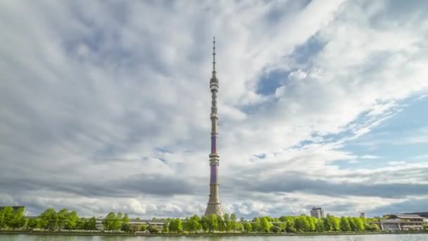 Ostankino Televizyon Kulesi Moskova Rusya Rus Radyo Yayın Ağı Bulutlar — Stok video