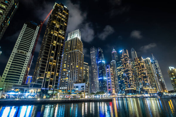 2020/02/28, Dubai Marina Bay skyline at night, UAE