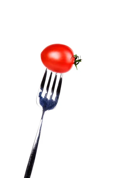 Cherry Tomato Fork Isolated White Background — Stock Photo, Image