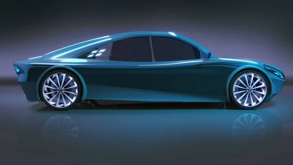 Blauwe Moderne Snelheid Auto Kant Studie Rendering Concept Van Het — Stockfoto