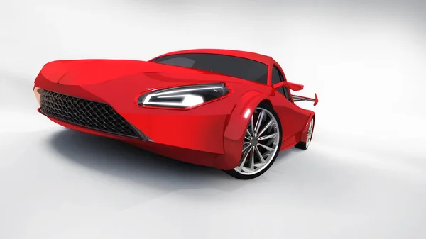 Rojo Aislado Coche Frente Primer Plano Sobre Fondo Blanco Renderizado —  Fotos de Stock