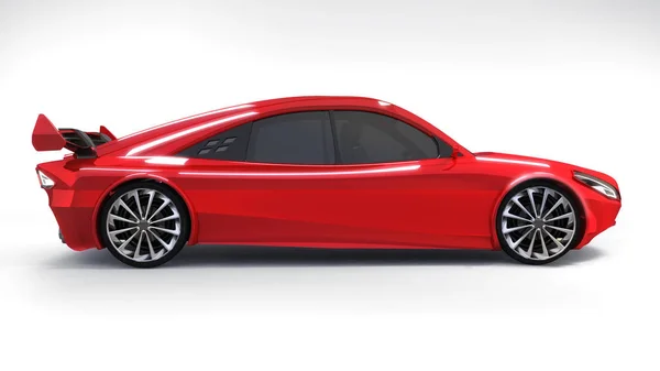 白の背景 レンダリング 私自身の現代の車のデザイン コンセプトに赤い分離車側表示します — ストック写真