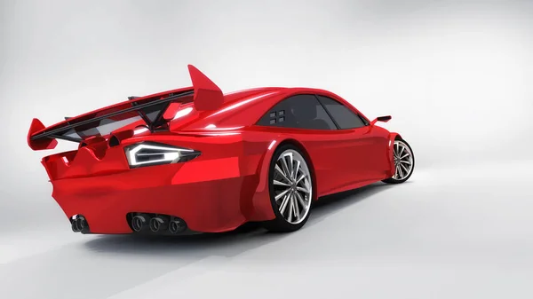 白の背景 レンダリング 私自身の現代の車のデザイン コンセプトの赤い分離車バック クローズ アップ — ストック写真