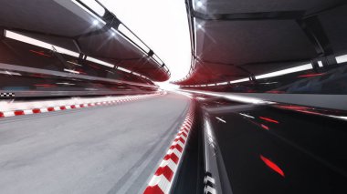 illuminated race track road with speed motin blur, racing sport background rendering 3D illustration clipart