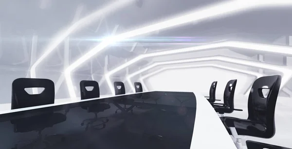 抽象的な背景のフロント ビュー会議机 オフィス インテリアの レンダリングの図 — ストック写真