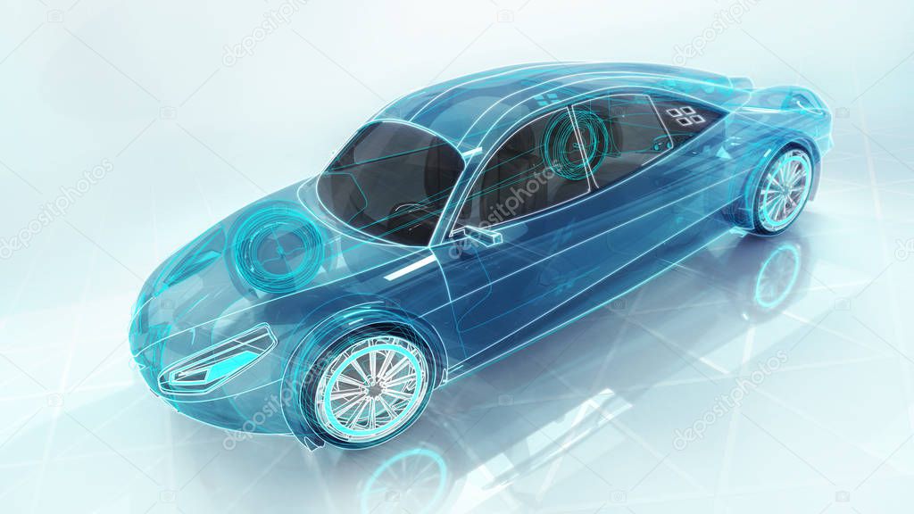 technological study of new car development, 3D conceptual rendering, my own car design