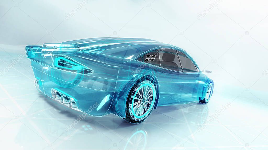 technological study of new futuristic car , 3D conceptual rendering, my own car design