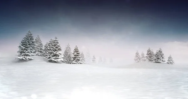 森背景と冬の季節の風景 雪に覆われた穏やかな自然 イラスト表示します — ストック写真