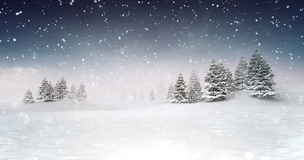 Winter Seasonal Landscape Scenery Snowfall Evening Snowy Calm Nature Illustration — Stock Photo, Image