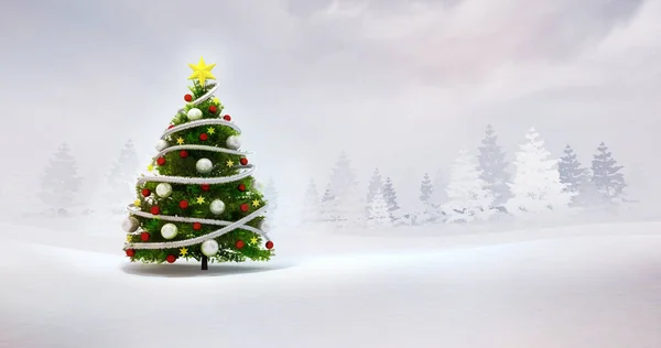 Kerstboom Het Winter Seizoen Natuurschoon Winter Seizoensgebonden Landschap Render Illustratie — Stockfoto