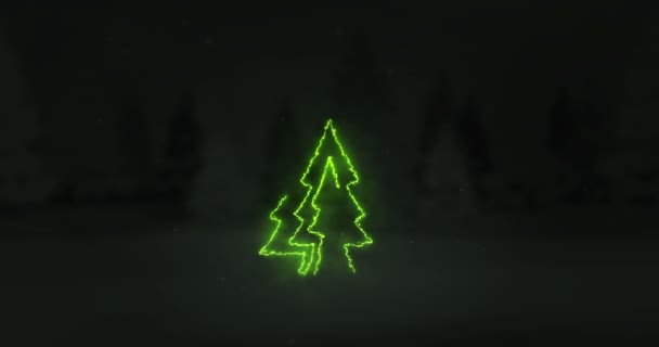 Christmas Tree Glowing Line Revelation Dark Background Line Winter Holiday — Stock Video