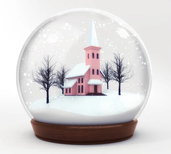 Christliche Kirche Schneeballdekoration Isoliert Auf Weißem Hintergrund Glaskugel Winter Saisonale — Stockfoto