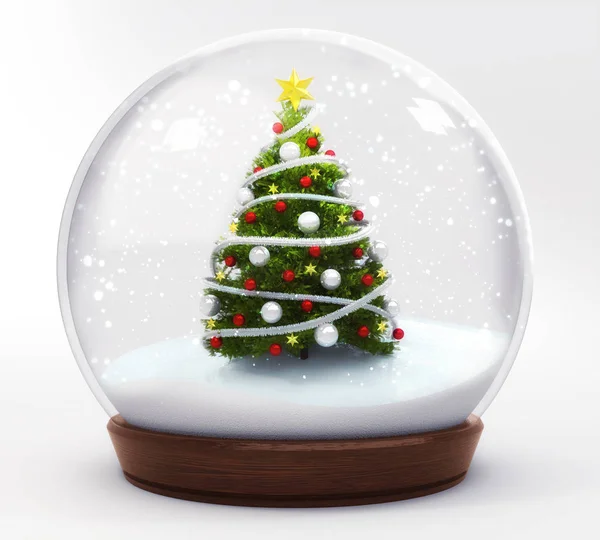 Julgran Snöboll Dekoration Isolerad Vit Bakgrund Glas Boll Vinter Säsongsbetonad — Stockfoto