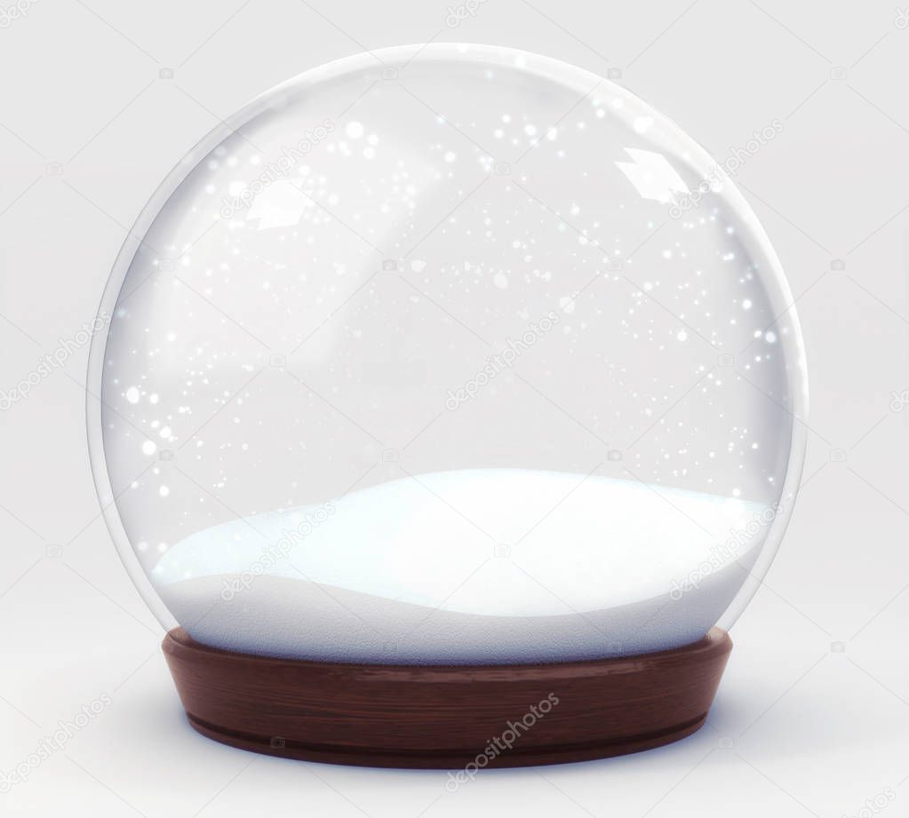 empty snowball decoration isolated on white background, glass ball winter seasonal christmas decoration 3d illustration render 