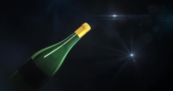 Groene Gesloten Champagnefles Inzoomen Een Donkere Achtergrond Met Lichte Flikkering — Stockvideo