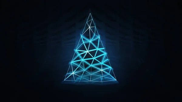 Belyst Julgran Som Triangulär Nätverkssystem Artificiell Intelligens Och Tekniska Framsteg — Stockfoto