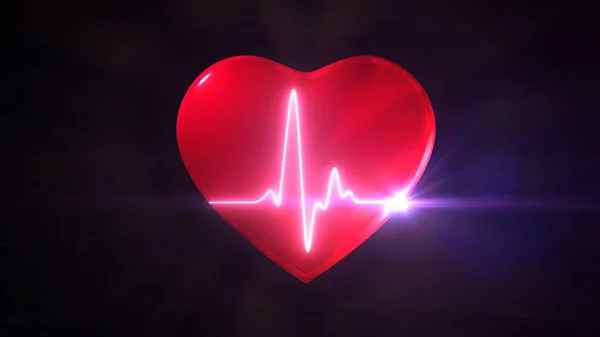 パルス線と黒 医療ケアと健康 イラストの背景に光ビームと赤いハート — ストック写真