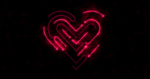 Revelation Neon Flare Heart Shape Integrated Circuit Artificial Love Intelligence — Stock video