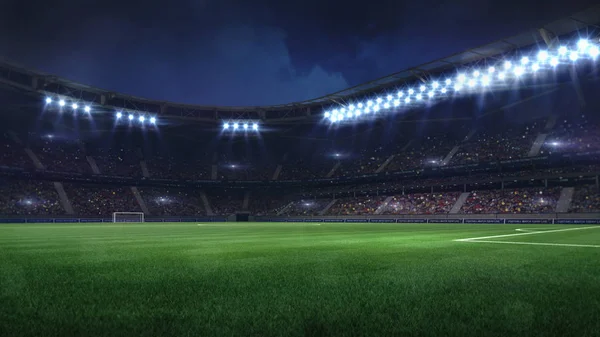 Stade Football Moderne Illuminé Par Des Projecteurs Herbe Verte Vide — Photo