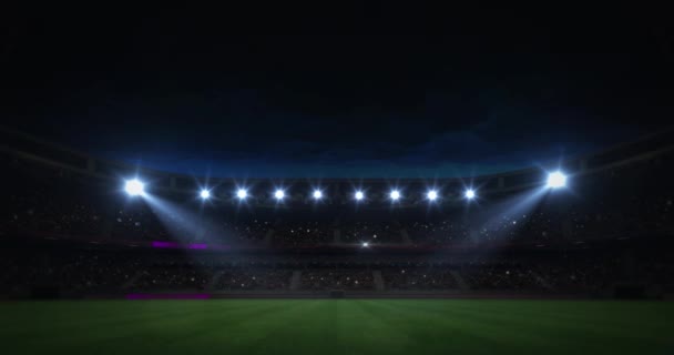 Modern Grass Playground Stadium Evening Floodlight Illumination Zoom Out Footage — Stock Video