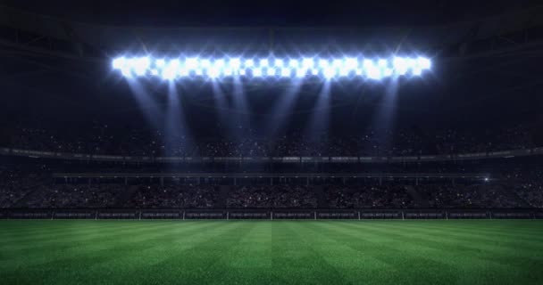 Grand Football Stadium Night Light Moving Cones Seamless Loop Soccer — Stock Video