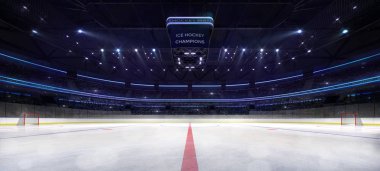 ice hockey stadium interior middle rink view illuminated by spotlights clipart