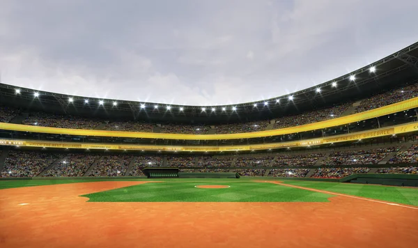 Moderno estádio de beisebol playground diamante em luz do dia nublado tempo — Fotografia de Stock