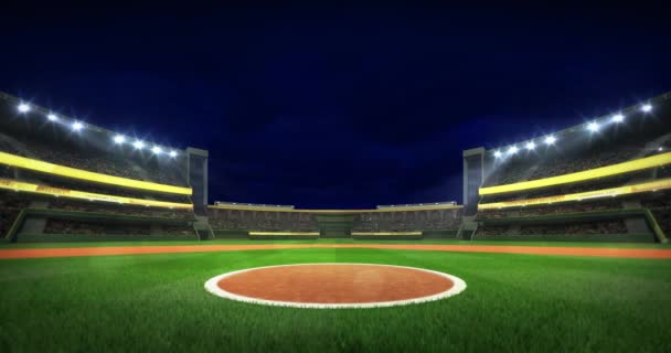 Baseball Stadio Infield Cerchio Spot View Illuminato Notte Moderno Edificio — Video Stock