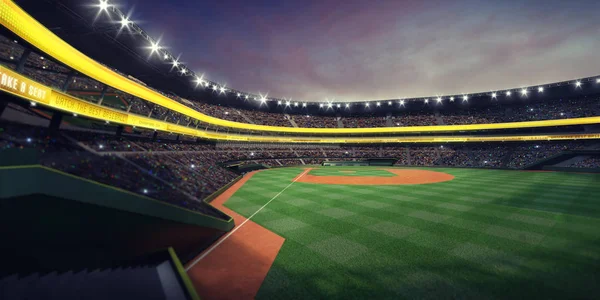 Gran estadio de béisbol desde la vista de los fans en la tribuna al anochecer — Foto de Stock