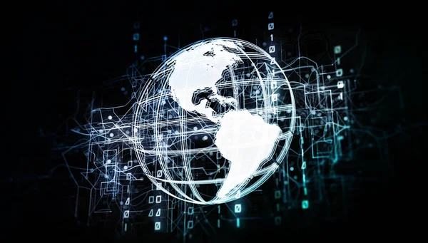 Wereldbol in futuristisch cyberruimtenetwerk met binaire code — Stockfoto