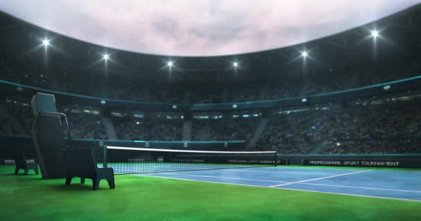 Μπλε Και Πράσινο Γήπεδο Τένις Ανεμιστήρες Κατά Διάρκεια Της Ημέρας — Αρχείο Βίντεο