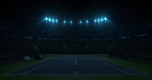 Illuminazione Del Campo Tennis Blu Prima Della Partita Nella Sala — Video Stock