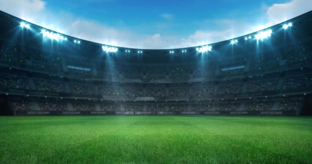 Empty Green Grass Playground Stadium Full Fans Daylight Sport Professional — Stock Video