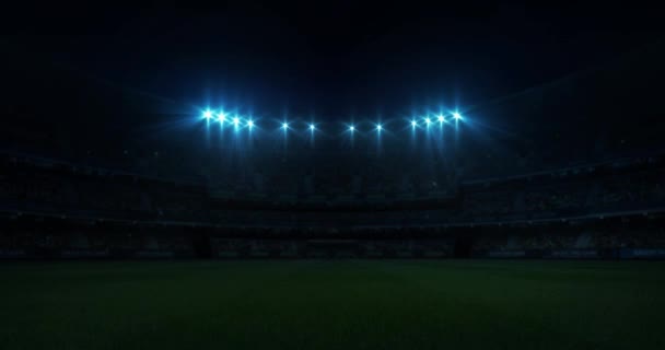 Osvětlení Prázdného Travního Hřiště Před Zápasem Stadionu Plném Větráků Sportovní — Stock video